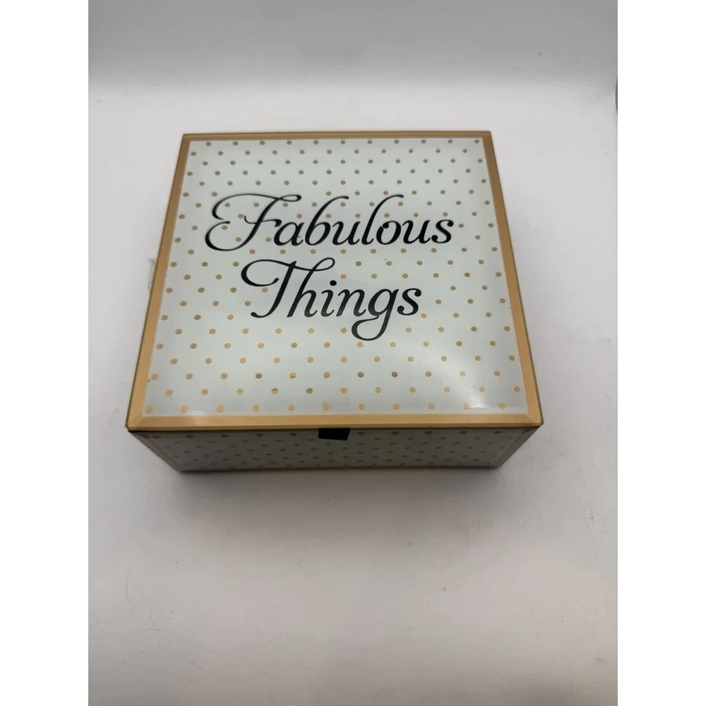 Fabulous Things Glass Trinket Box Gold Polka Dot Decorative Keepsake Jewelry Box